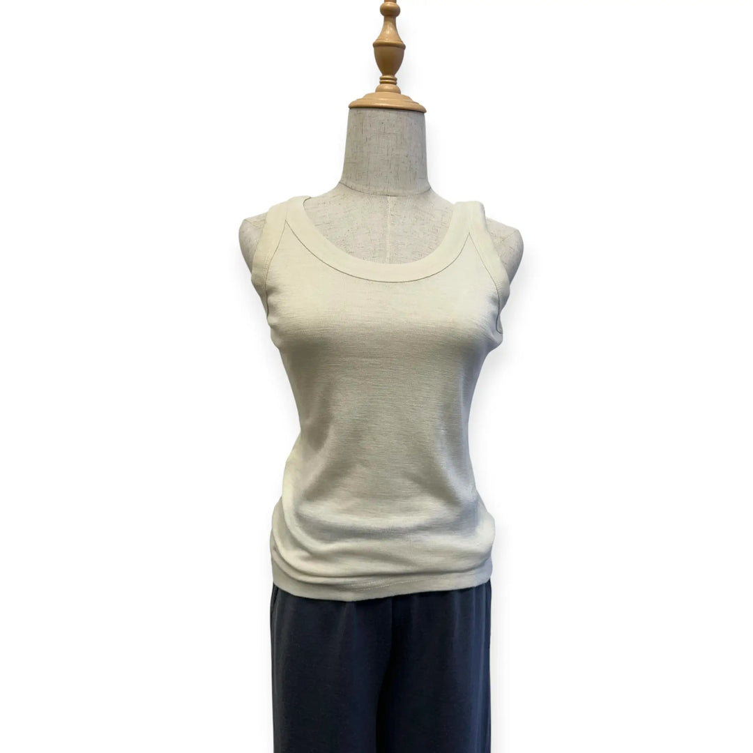 100% Wool Sleeveless Scoop Top - Rib