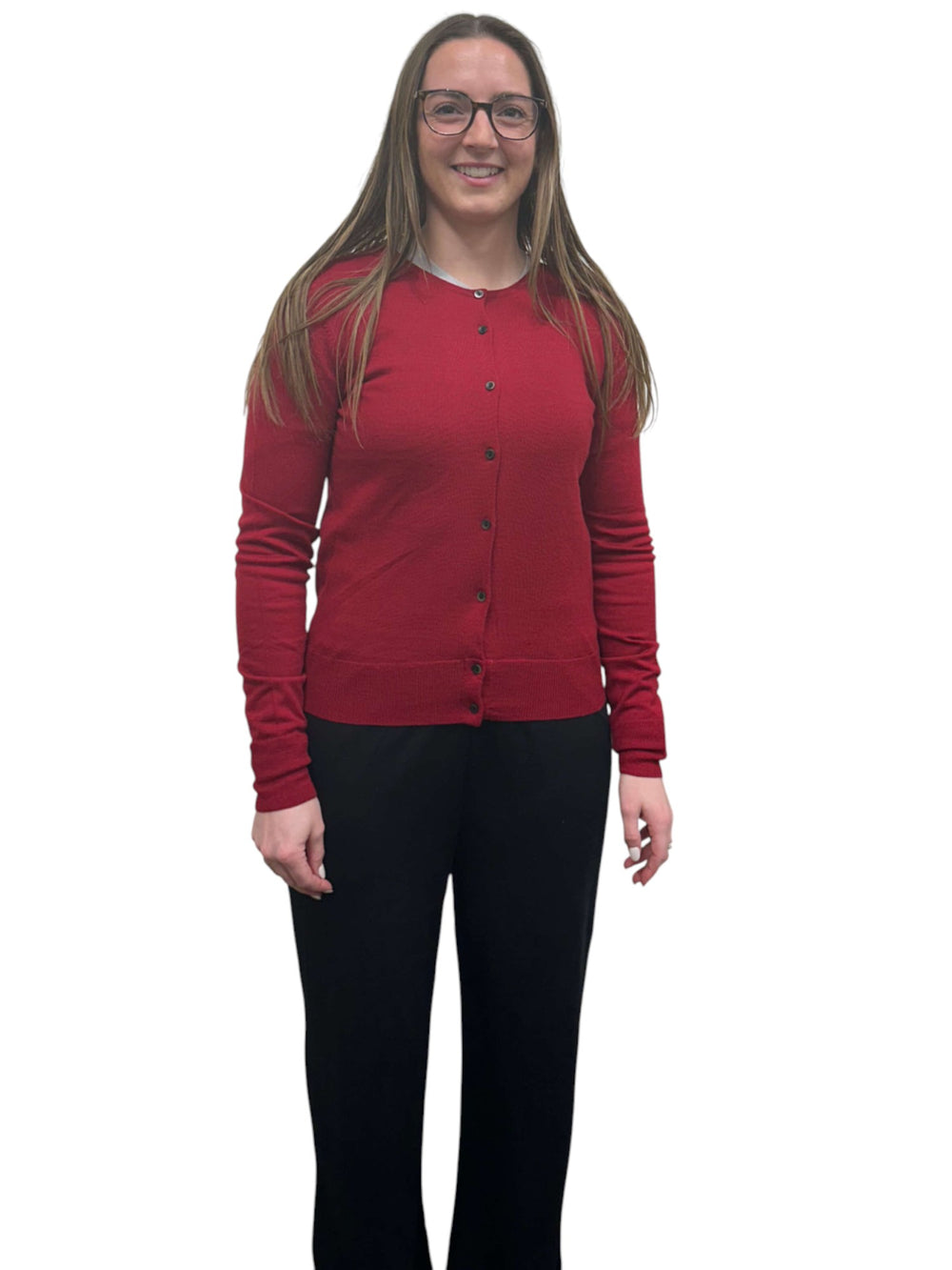 Fine knit cardigan-TRUE RED