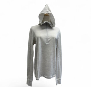 Light grey high neck zip hoodie women's made from soft Merino wool, designed for warmth, comfort, and breathable everyday wear