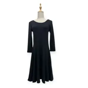 black long sleeve dress with midi length and fit and flare design